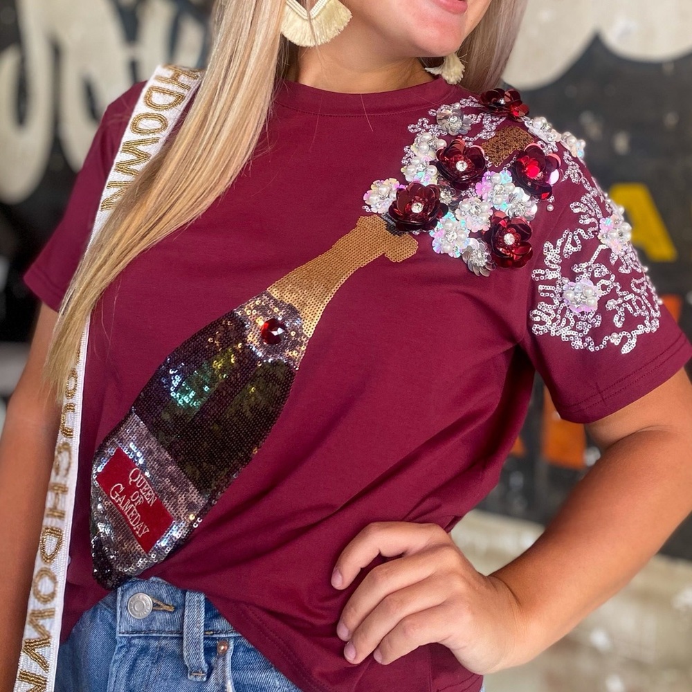 Queen of Sparkles Garnet Crimson queen of Gameday T-shirt Large New